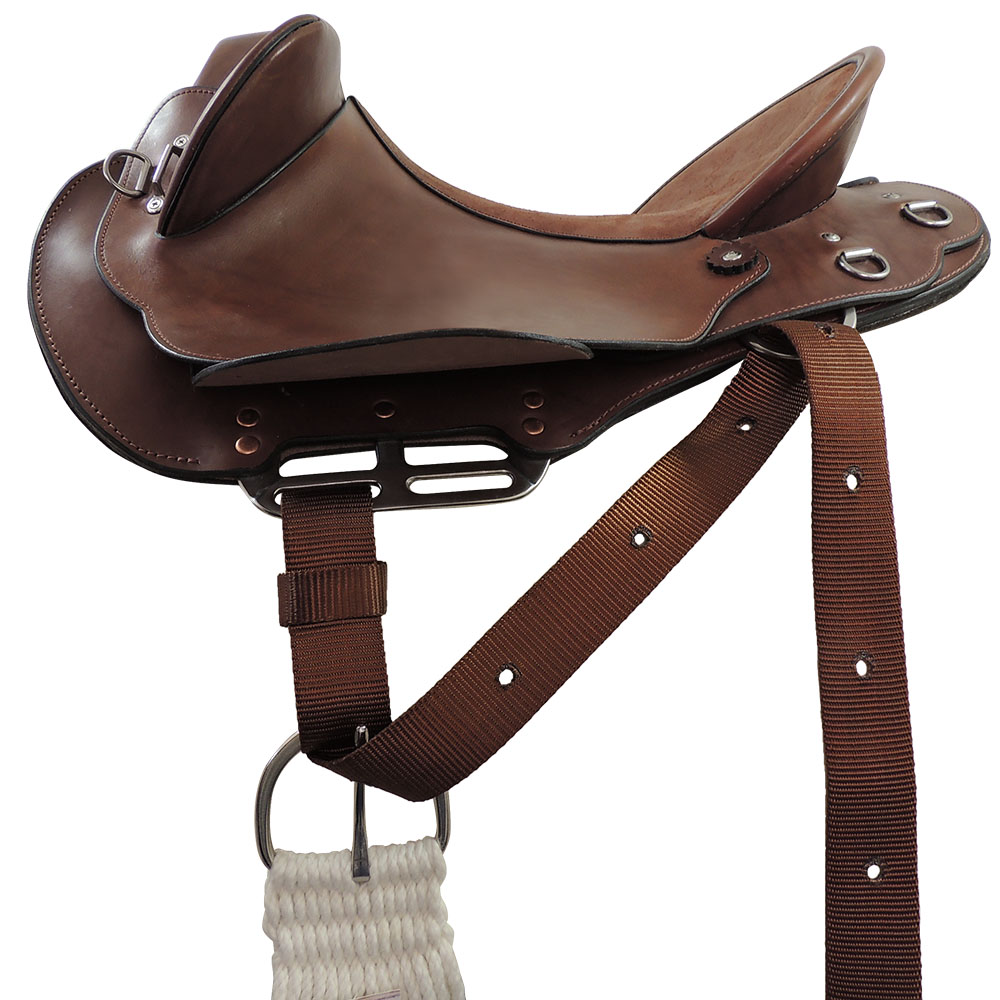 Near side saddle rigging example: Simple rigging in forward position with 3 way rigplates, synthetic TS Pro series pull-up strap and buckle cinch