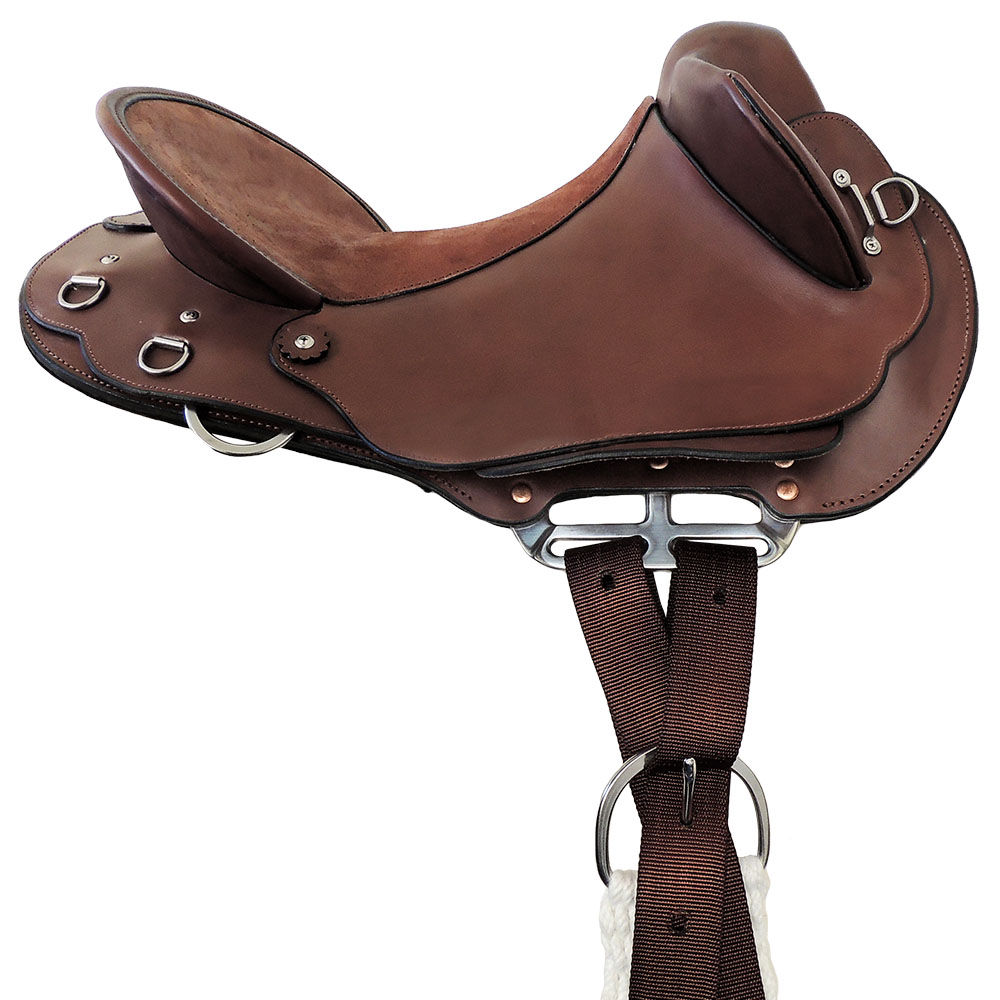 Off side centre saddle rigging example, with 3 way rigplates and TS Pro series billet strap and buckle cinch